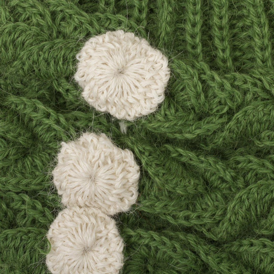 Moss Green Rib and Braid Pattern 100% Alpaca Crocheted Hat - Garden Joy