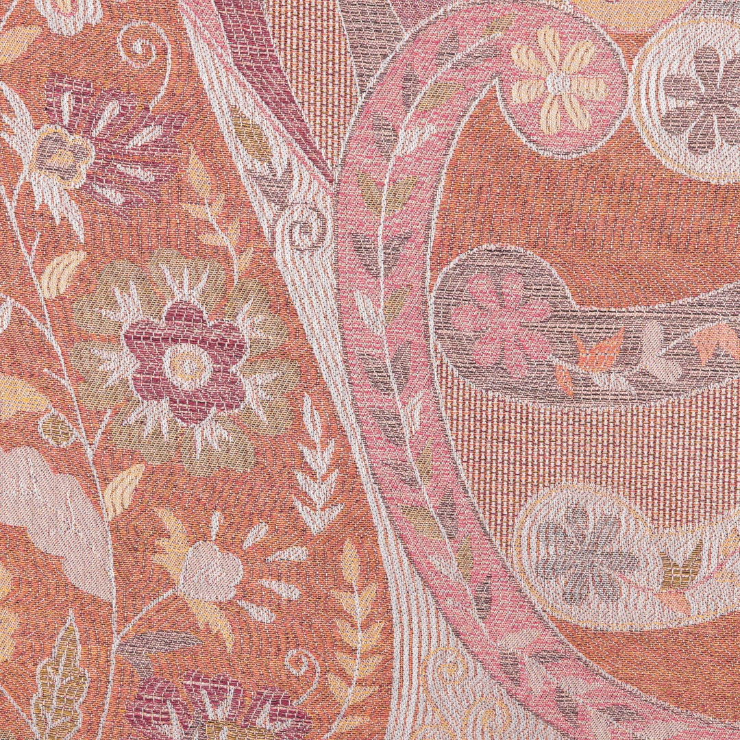 Paisley and Floral Jacquard Woven Shawl in Melon and Rose - Floral Paisley