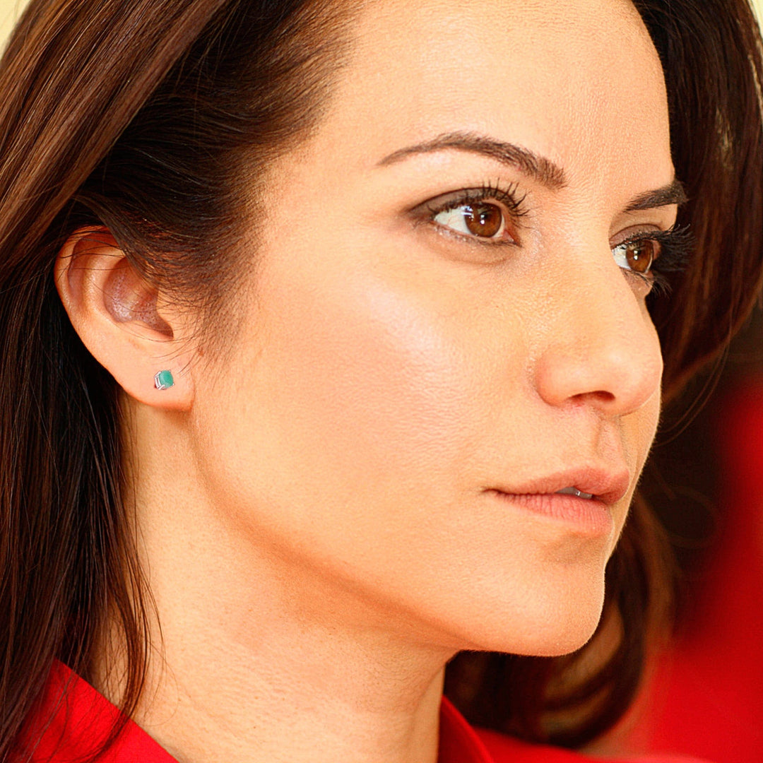 Faceted Emerald Stud Earrings from Thailand - Verdant Marvel