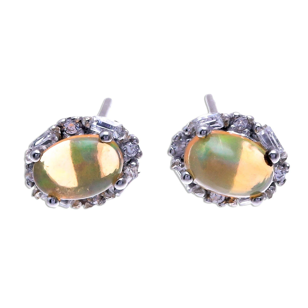 Oval Opal Stud Earrings from Thailand - Bright Ovals