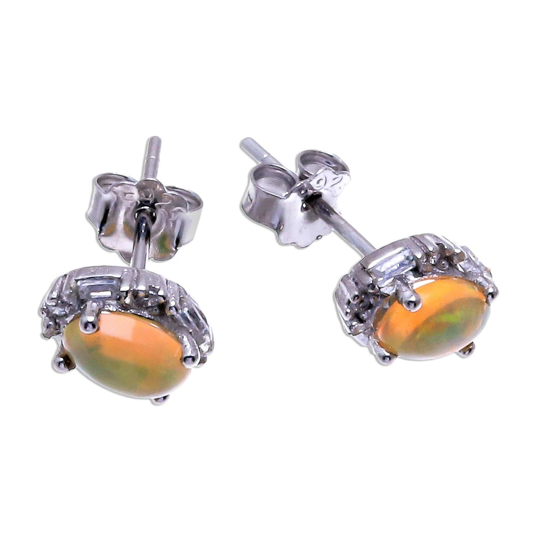 Oval Opal Stud Earrings from Thailand - Bright Ovals