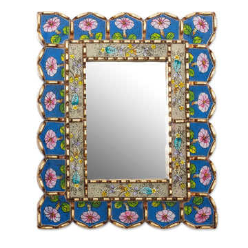 Floral Motif Reverse-Painted Glass Wall Mirror - Beautiful Arrangement