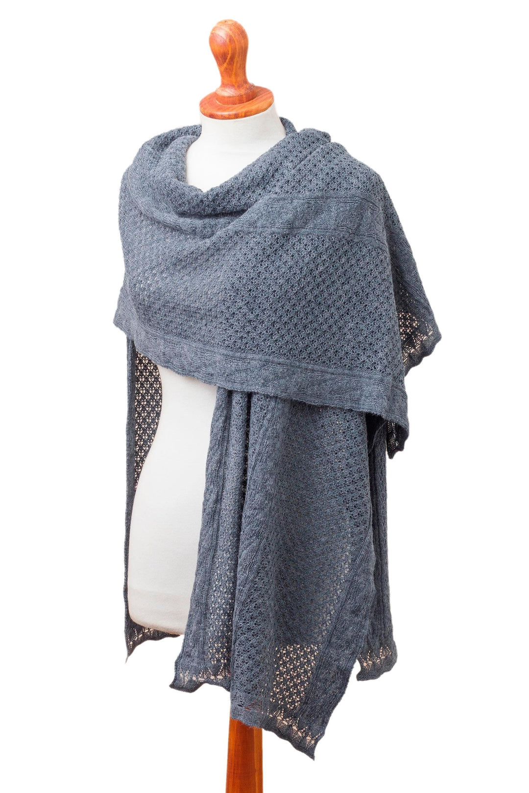 Alpaca Blend Shawl in Solid Azure from Peru - Andean Delight in Azure