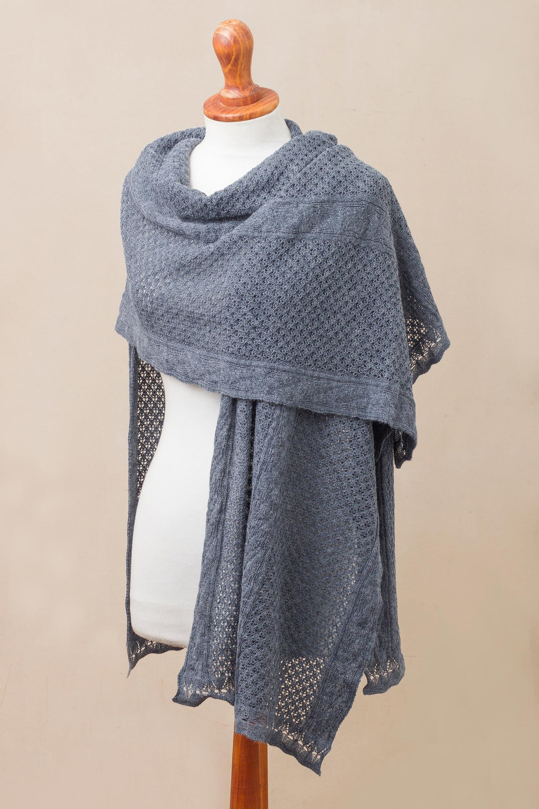 Alpaca Blend Shawl in Solid Azure from Peru - Andean Delight in Azure