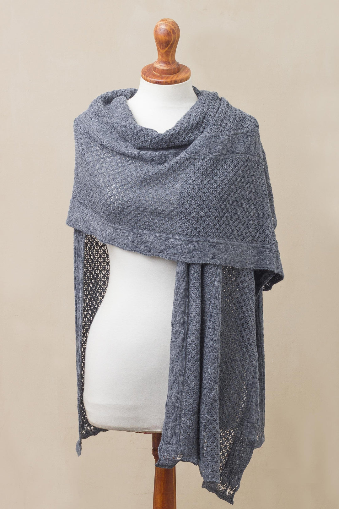 Alpaca Blend Shawl in Solid Azure from Peru - Andean Delight in Azure