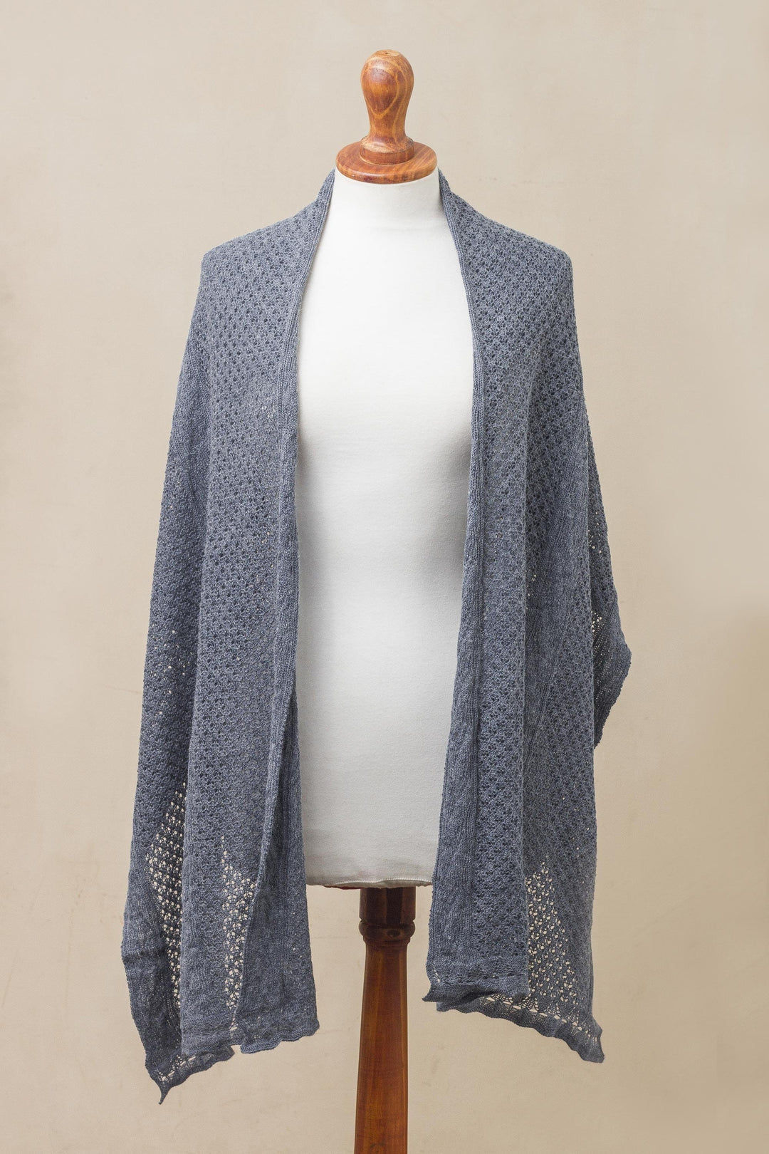 Alpaca Blend Shawl in Solid Azure from Peru - Andean Delight in Azure