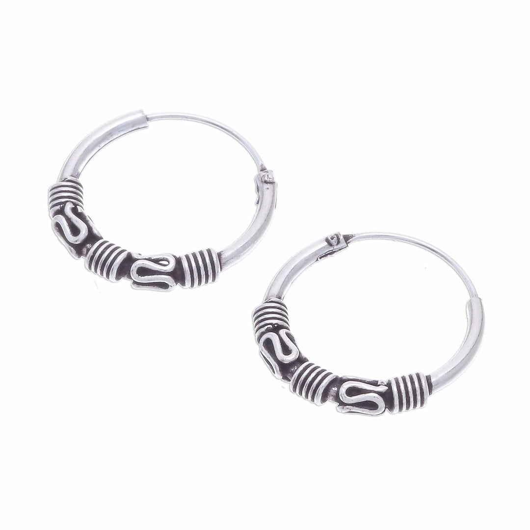 Wave Pattern Sterling Silver Hoop Earrings (Set of 3) - Thai Tradition