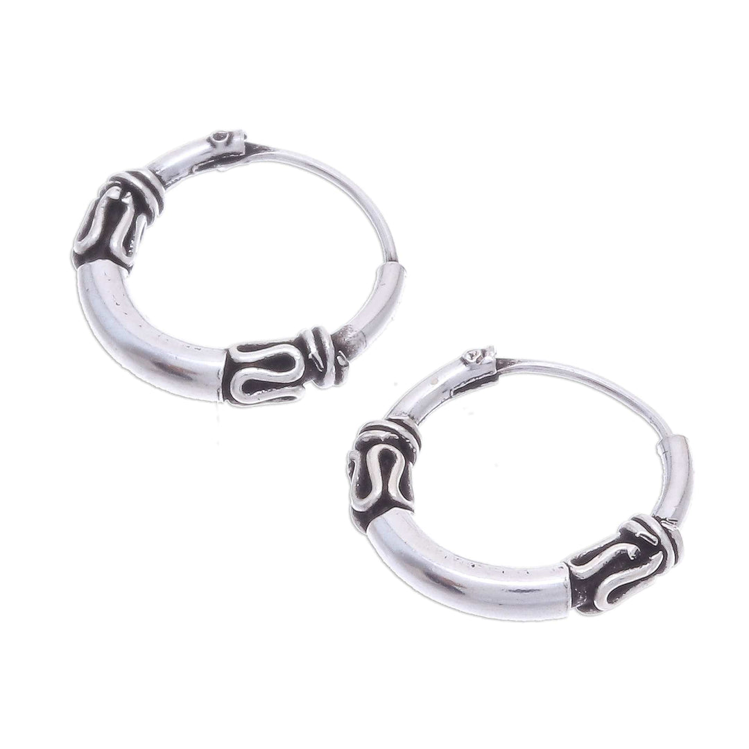 Wave Pattern Sterling Silver Hoop Earrings (Set of 3) - Thai Tradition