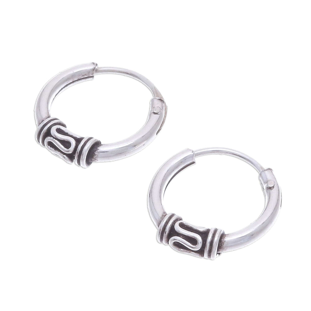 Wave Pattern Sterling Silver Hoop Earrings (Set of 3) - Thai Tradition