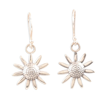 Sterling Silver Sunflower Dangle Earrings from India - Sunflower Glitter