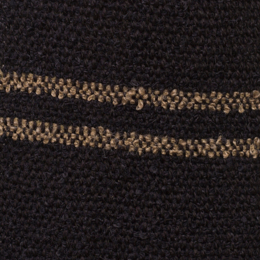 Black Alpaca Blend Scarf with Umber Stripes from Peru - Simplicity