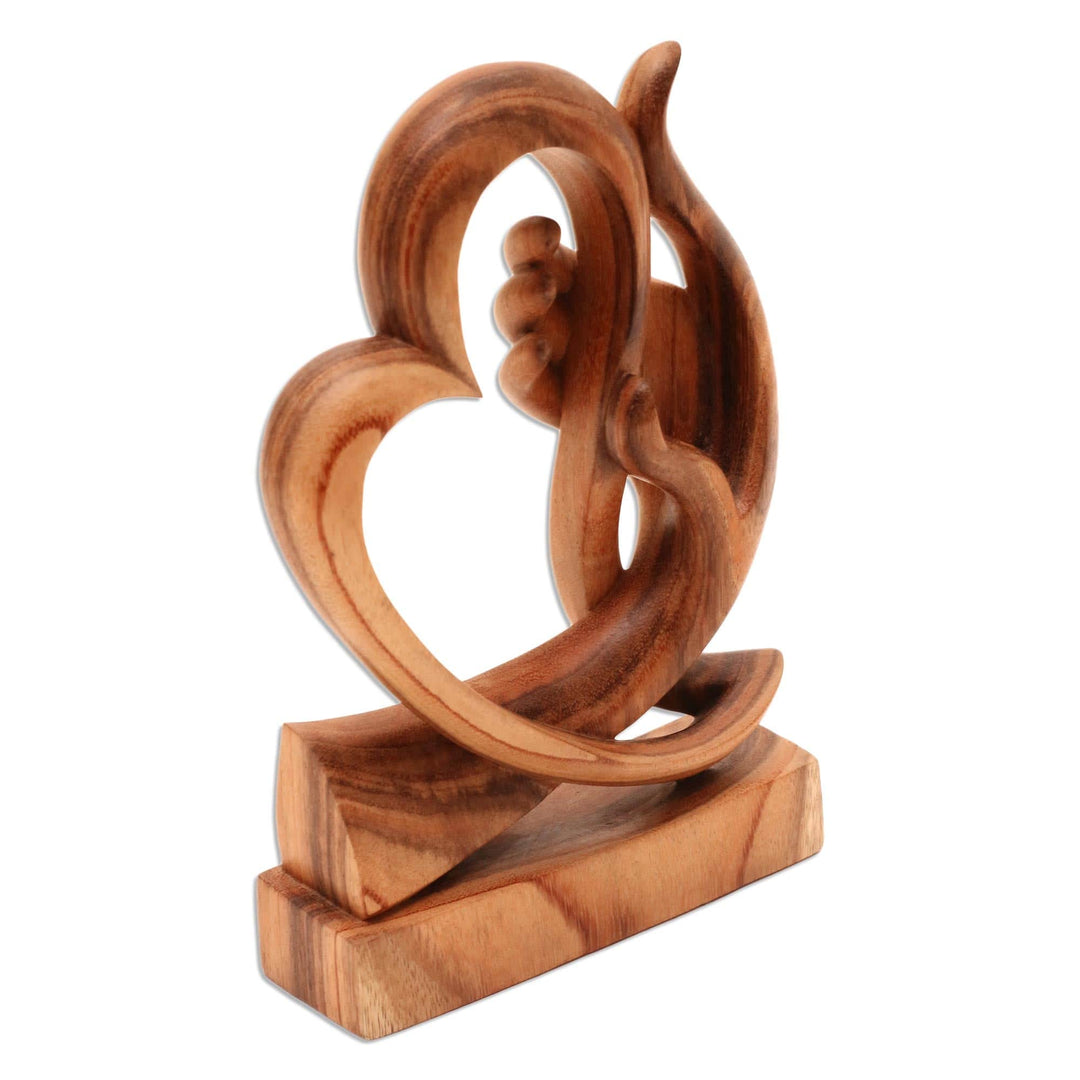 Heart-Themed Suar Wood Sculpture from Bali - Warm Love