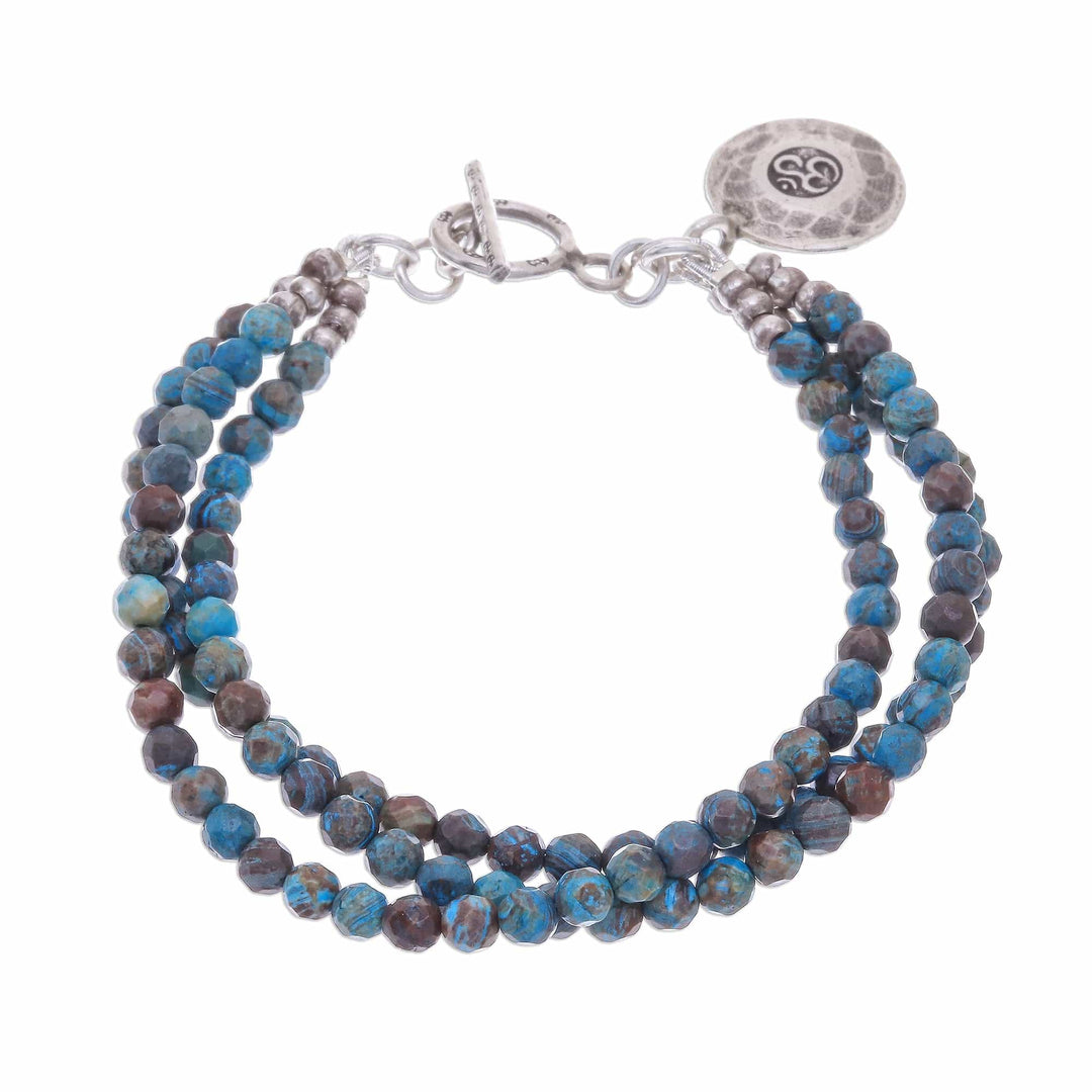 Om Symbol Beaded Bracelet with Blue and Brown Jasper - Tiny Globes