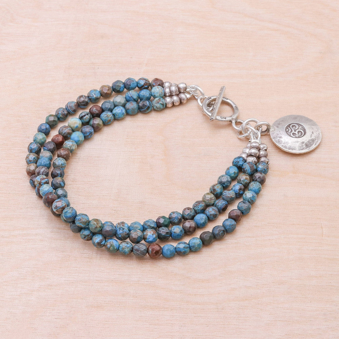 Om Symbol Beaded Bracelet with Blue and Brown Jasper - Tiny Globes