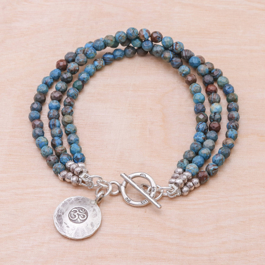 Om Symbol Beaded Bracelet with Blue and Brown Jasper - Tiny Globes