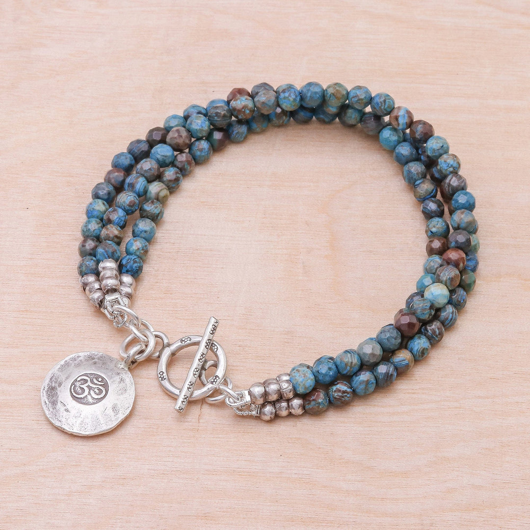 Om Symbol Beaded Bracelet with Blue and Brown Jasper - Tiny Globes