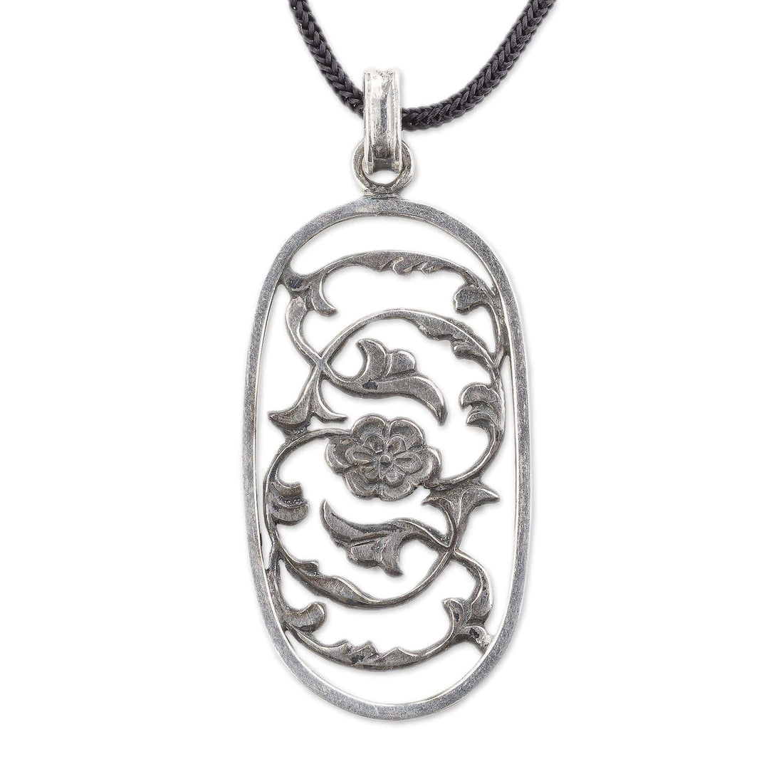 Hand Crafted Oxidized Silver Flower Pendant - Highland Flower