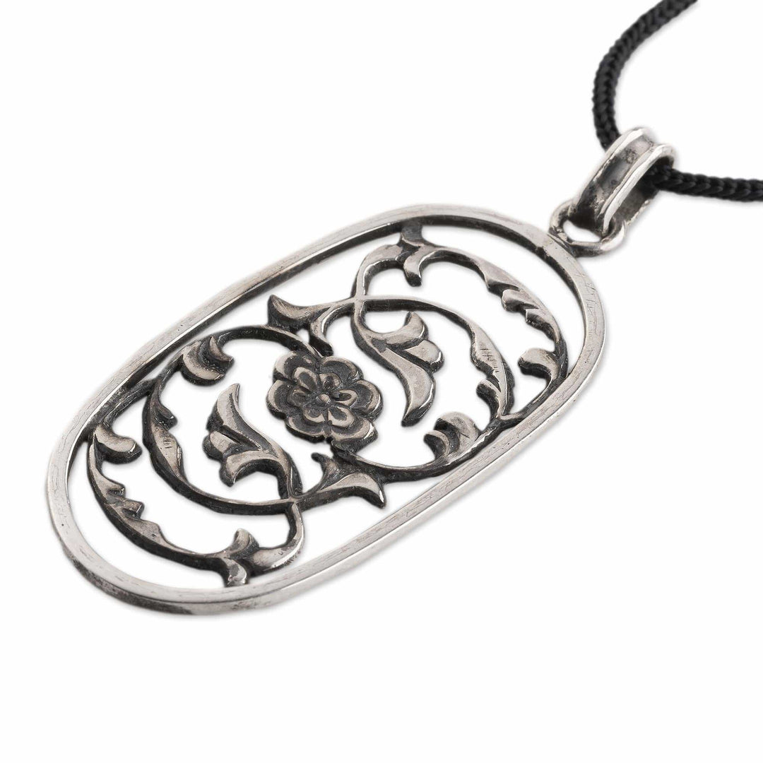 Hand Crafted Oxidized Silver Flower Pendant - Highland Flower