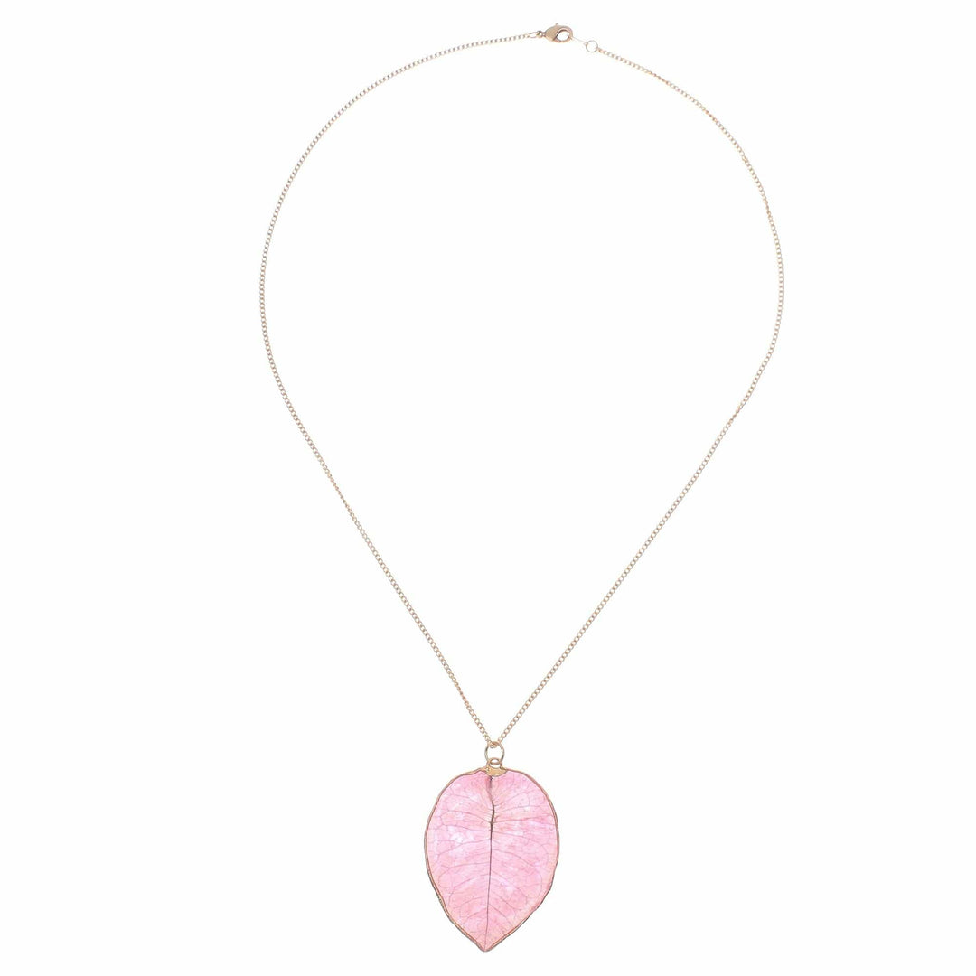Gold Accented Natural Flower Pendant Necklace in Pink - Bougainvillea Love in Pink