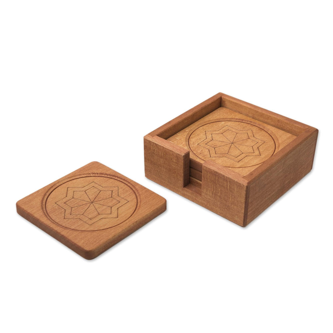 Symbolic Hand Carved Beechwood Coaster Set - Celebrating Life