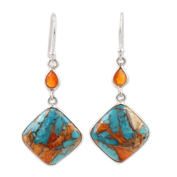 Carnelian and Composite Turquoise Sterling Silver Earrings - Colorful Kites