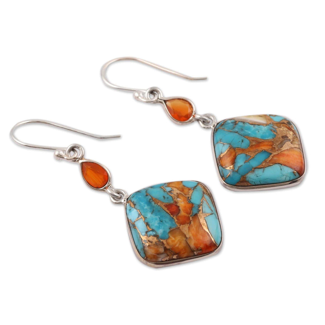 Carnelian and Composite Turquoise Sterling Silver Earrings - Colorful Kites