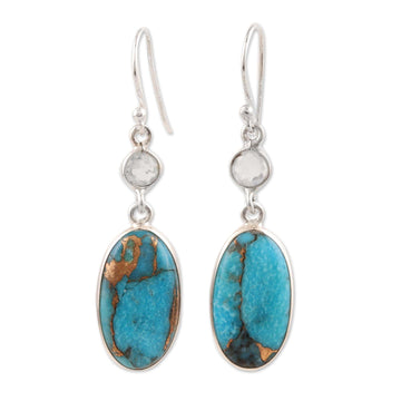 Rainbow Moonstone and Composite Turquoise Silver Earrings - Celestial Light