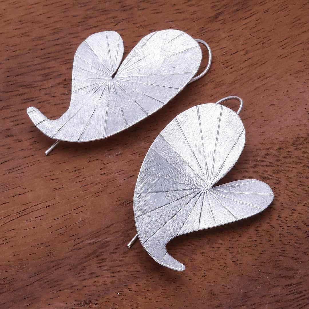 Heart-Shaped Lotus Leaf Karen Silver Drop Earrings - Heart Lotus