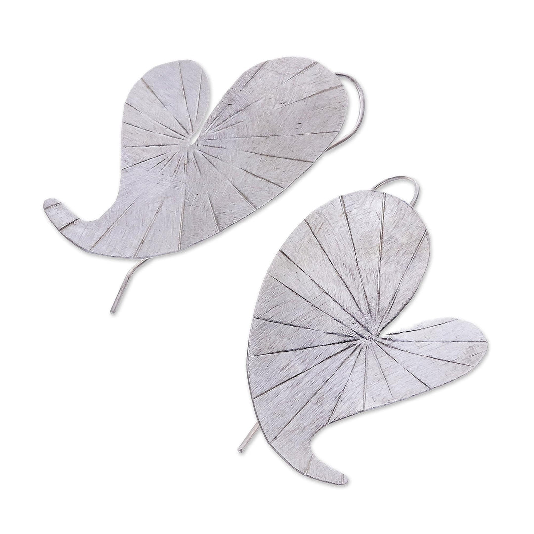 Heart-Shaped Lotus Leaf Karen Silver Drop Earrings - Heart Lotus