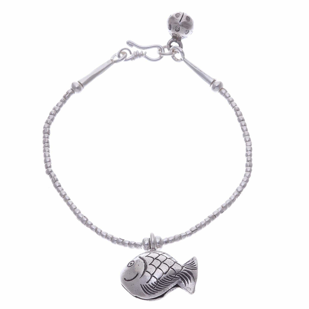 Karen Hill Tribe Silver Goldfish Bracelet with Ringing Bells - Singing Hill Tribe Goldfish