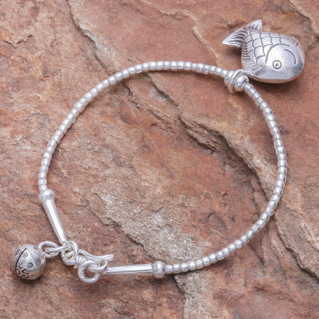 Karen Hill Tribe Silver Goldfish Bracelet with Ringing Bells - Singing Hill Tribe Goldfish