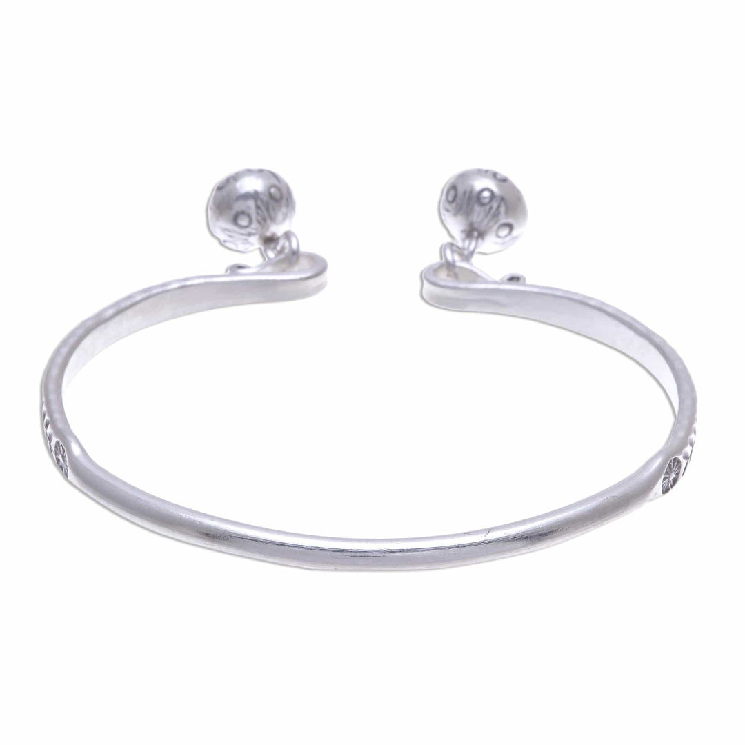 Sterling Silver Cuff Bracelet with Karen Hill Tribe Bells - Forest Song