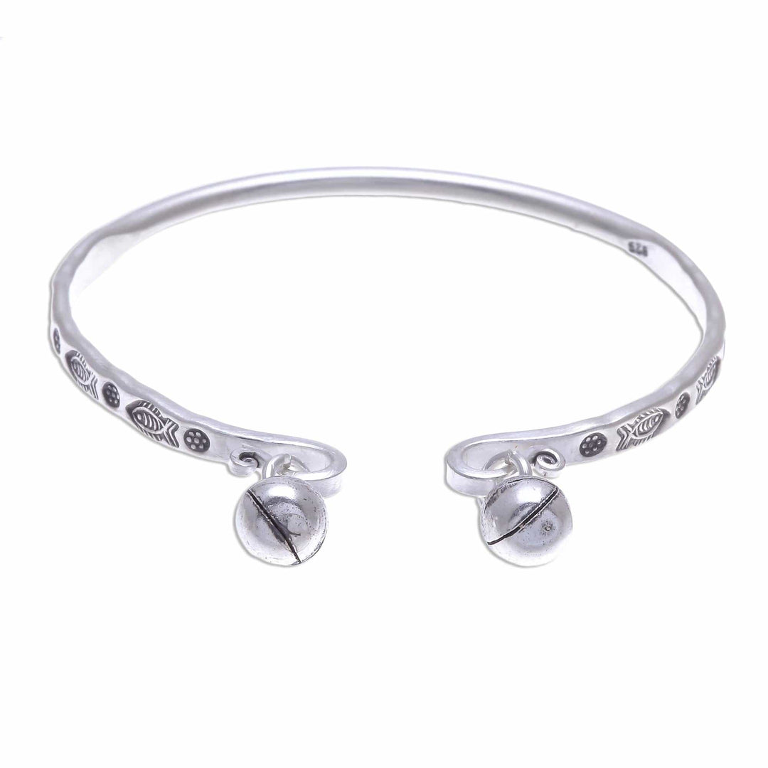 Sterling Cuff Bracelet with Thai Karen Hill Tribe Bells - Song of the River