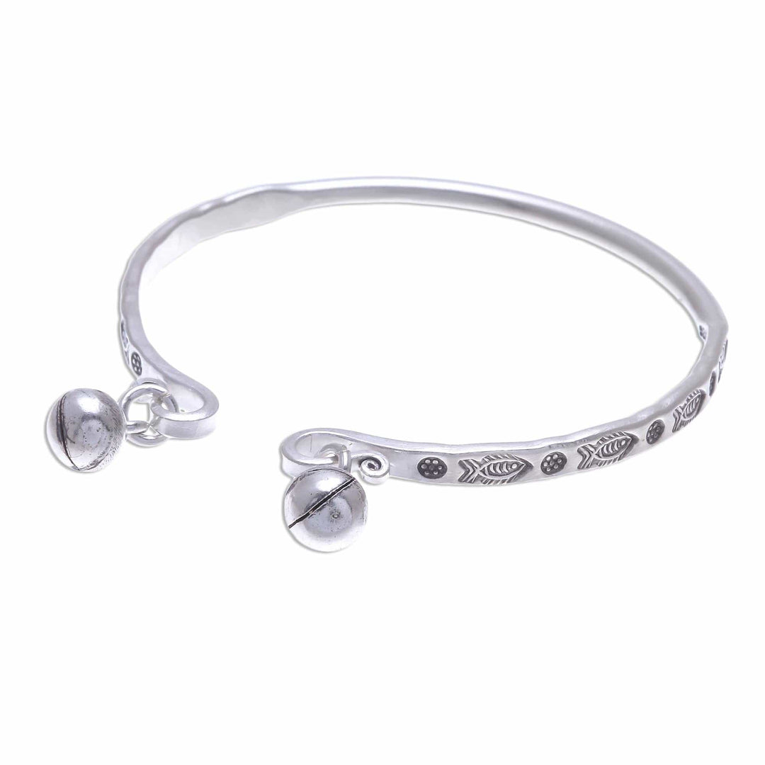 Sterling Cuff Bracelet with Thai Karen Hill Tribe Bells - Song of the River
