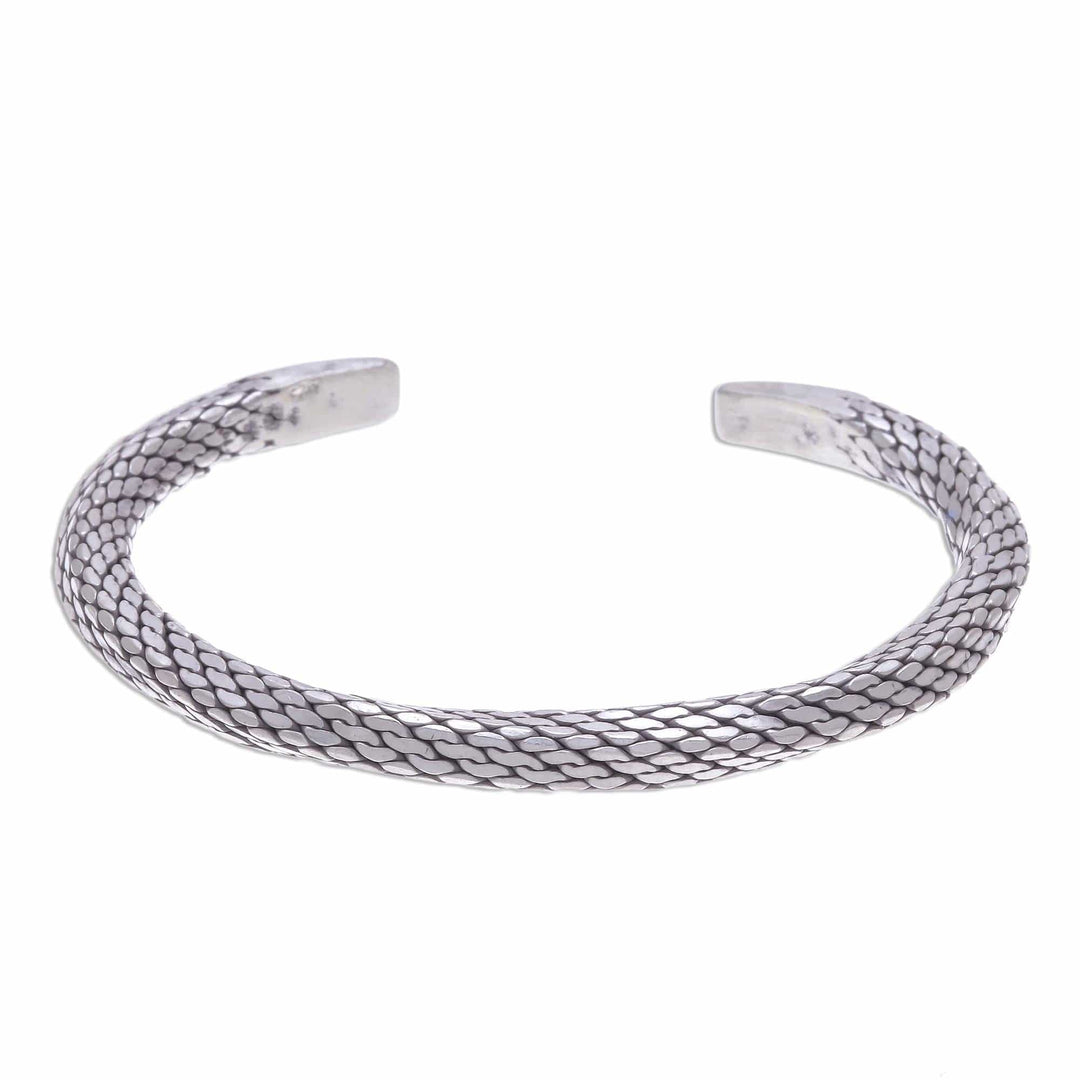 Braided Unisex Sterling Silver Cuff Bracelet from Thailand - Wise Serpent