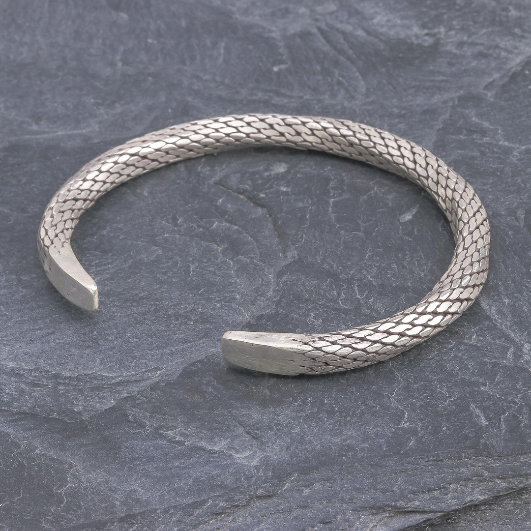 Braided Unisex Sterling Silver Cuff Bracelet from Thailand - Wise Serpent