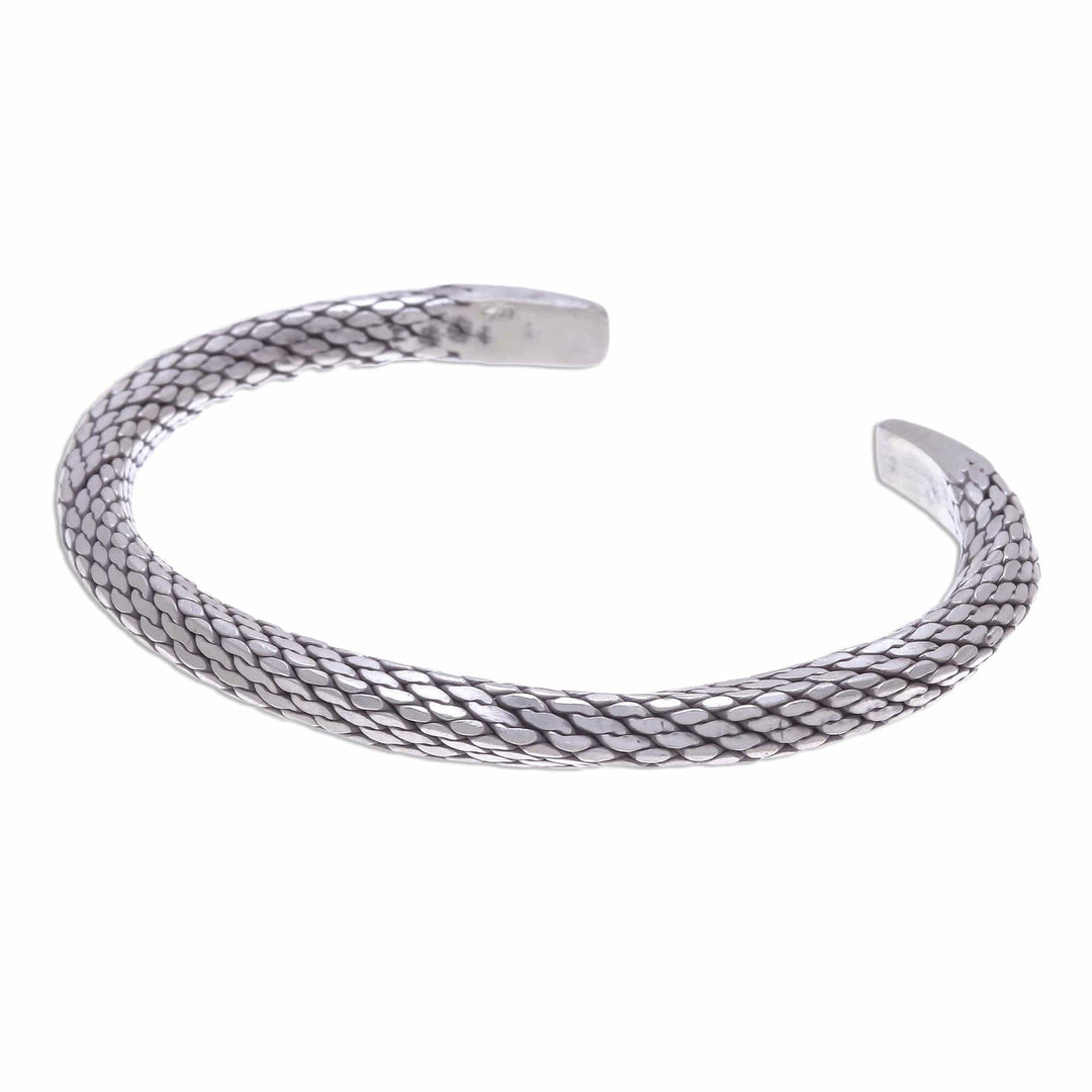 Braided Unisex Sterling Silver Cuff Bracelet from Thailand - Wise Serpent