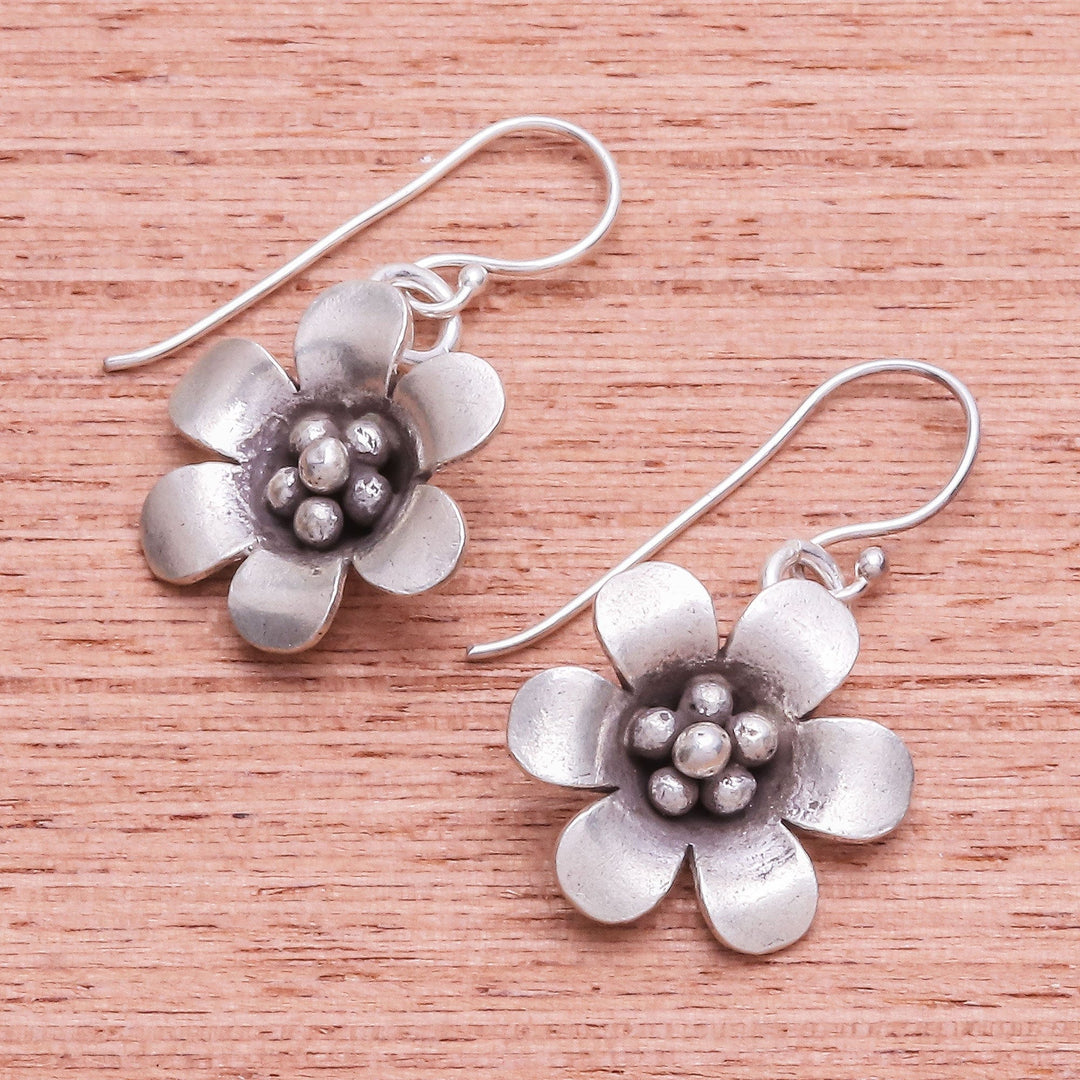 Karen Hill Tribe Silver Daisy Flower Dangle Earrings - Delightful Daisy