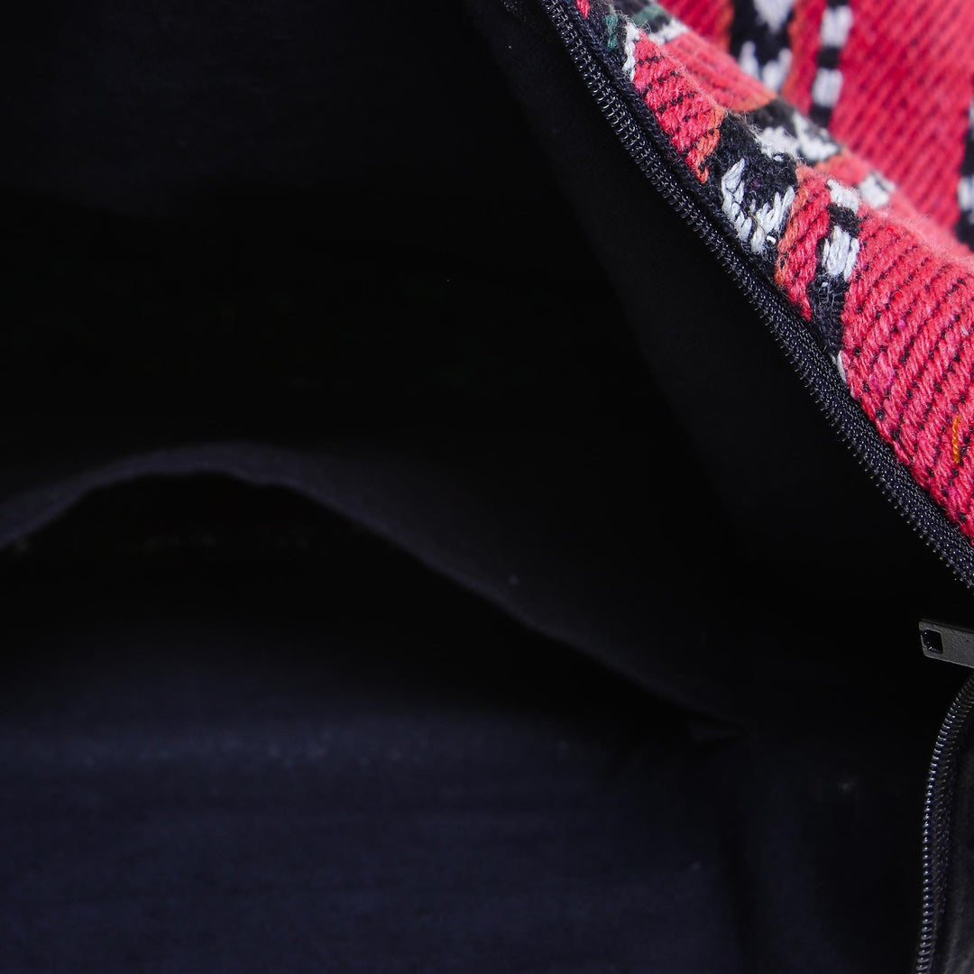 Red Black and White Handwoven Cotton Blend Shoulder Bag - Woven Cheer