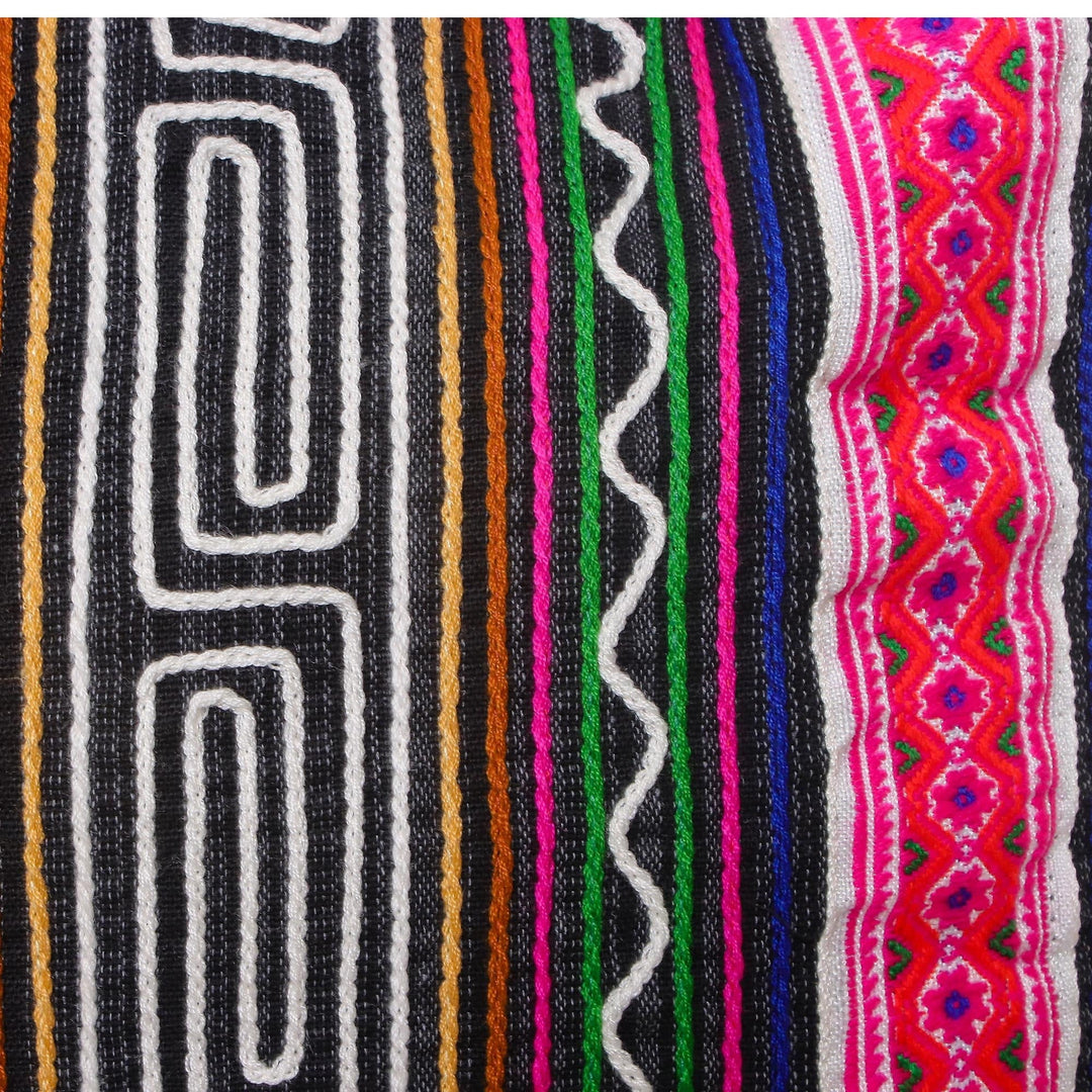 Black and Multi-Color Embellished Cotton Blend Shoulder Bag - Vibrant Energy