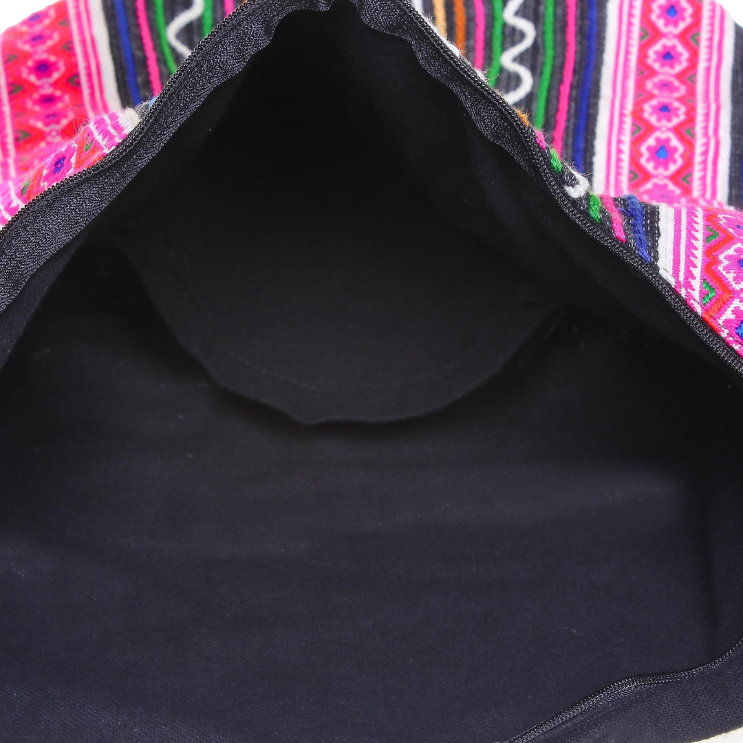 Black and Multi-Color Embellished Cotton Blend Shoulder Bag - Vibrant Energy