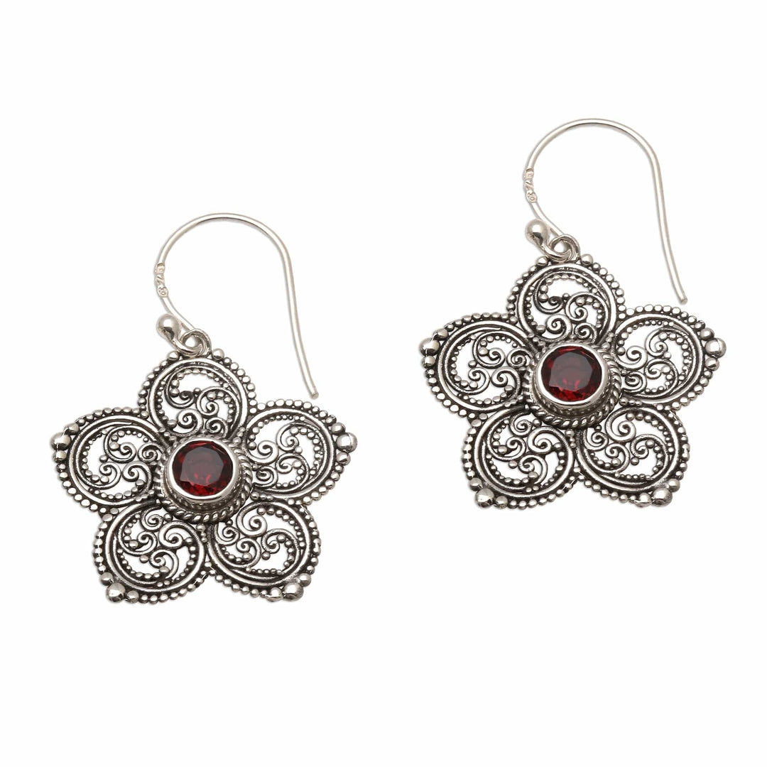 Sterling Silver and Garnet Flower Earrings - January's Flower