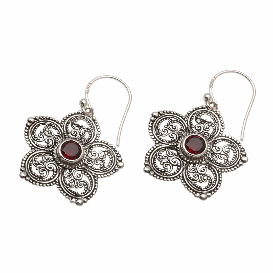 Sterling Silver and Garnet Flower Earrings - January's Flower