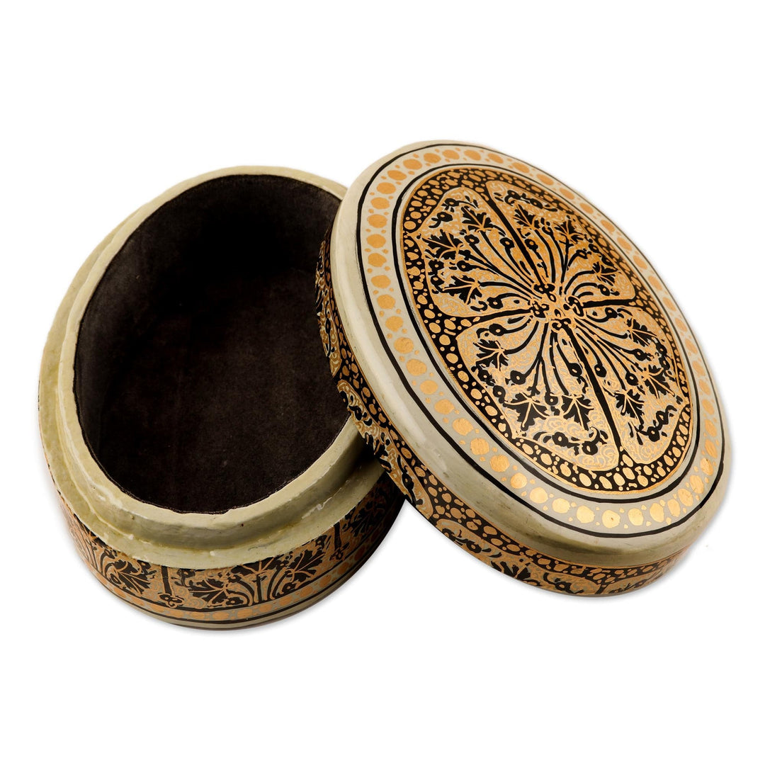 Oval Wood and Papier Mache Decorative Box - Srinagar Grandeur