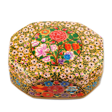 Artisan Crafted Wood and Papier Mache Decorative Box - Kashmir Flowers