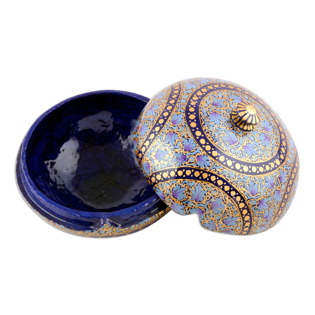 Hand Painted Papier Mache Decorative Round Box - Kashmir Indigo