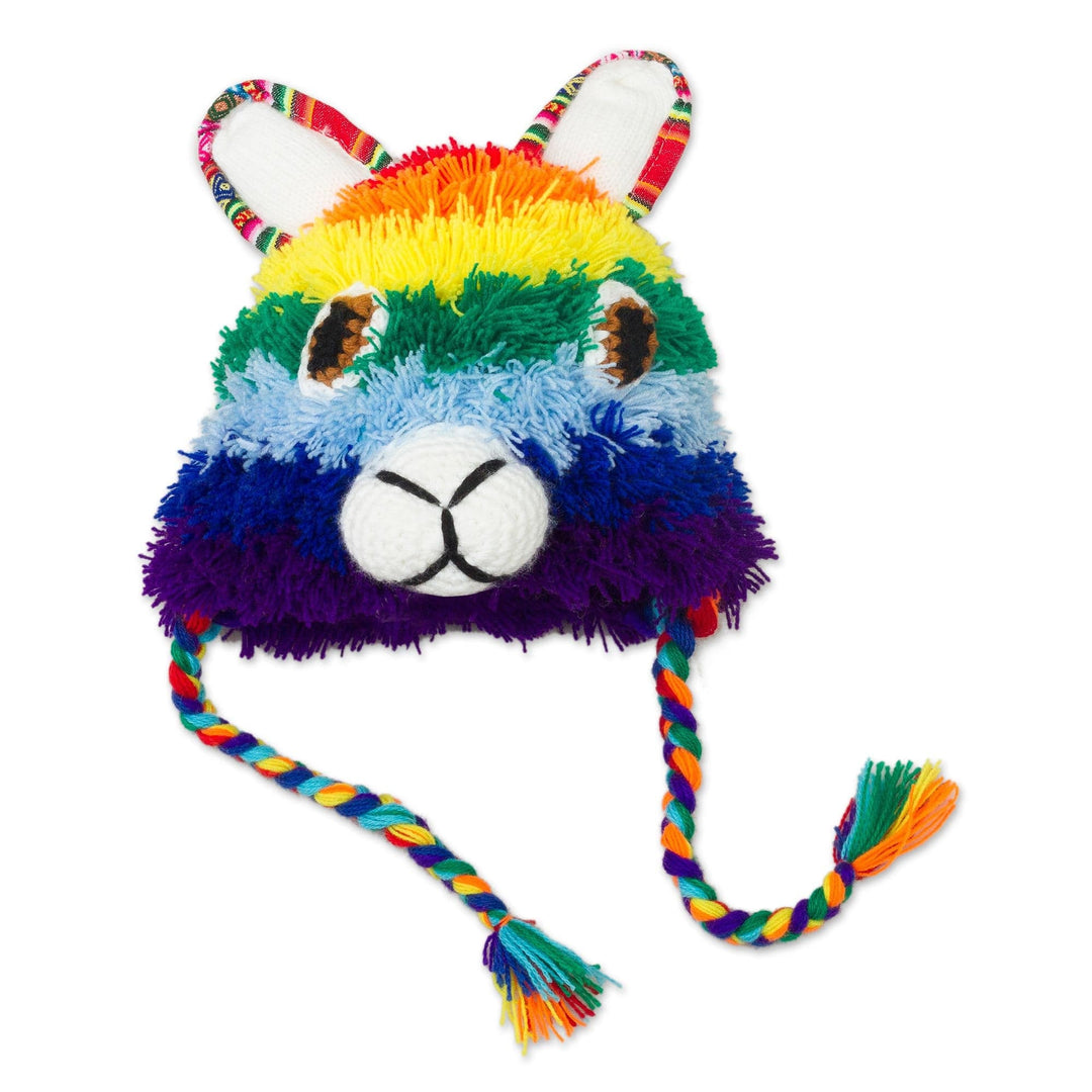 Hand-Crocheted Rainbow Llama Hat Crafted in Peru - Rainbow Llama