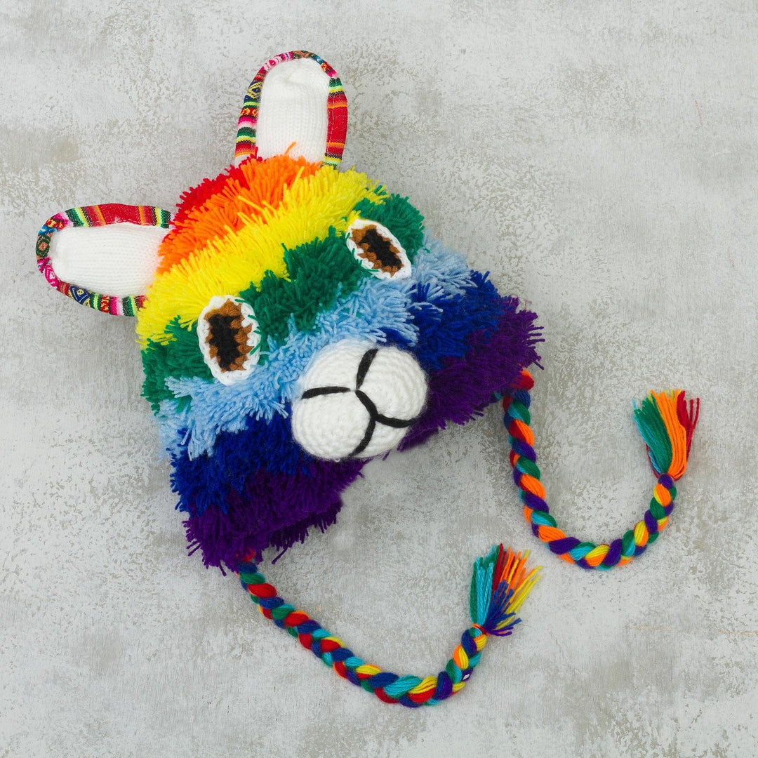 Hand-Crocheted Rainbow Llama Hat Crafted in Peru - Rainbow Llama