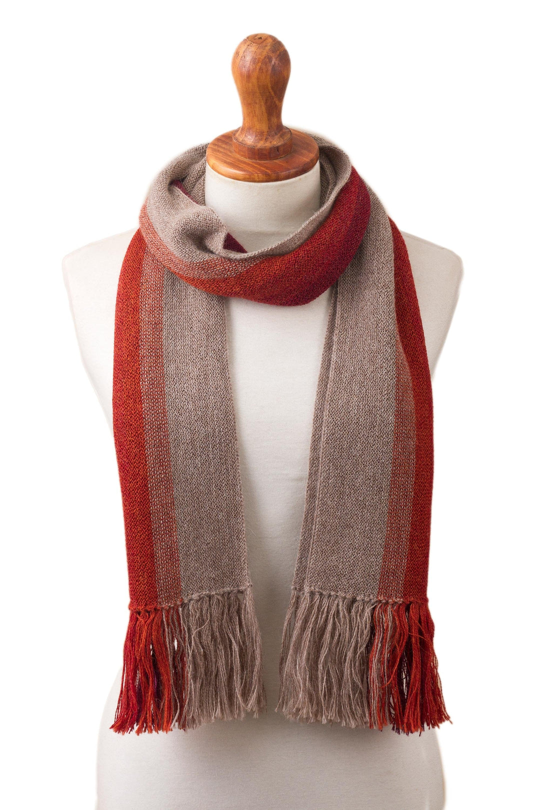 Shades of Brown Orange Berry 100% Alpaca Knit Scarf - Mesa Stripes