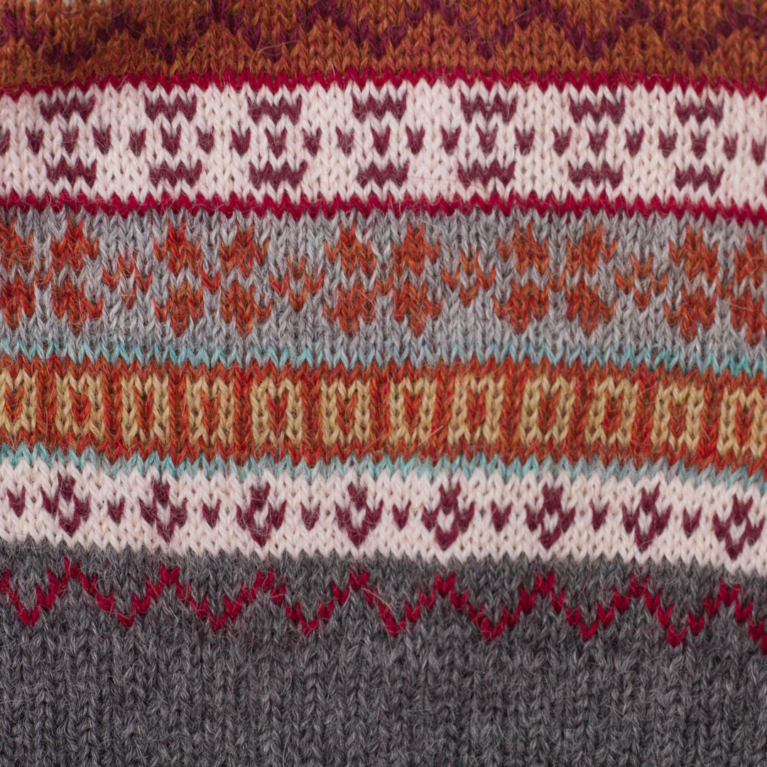Burnt Sienna and Pink and Grey 100% Alpaca Knit Hat - Inca Countryside